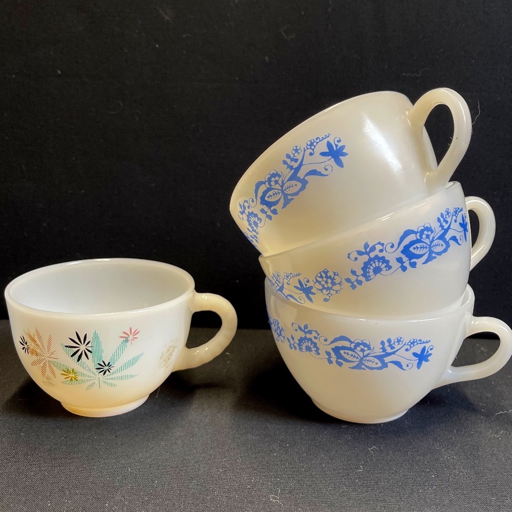 Four Vintage Milk Glass Tea Cups